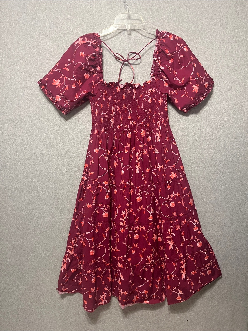 Hill House The Nesli Nap Dress Large Burgundy Botanical Cottagecore Boho